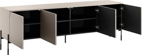 RTV skrinka Sonatia 200 cm štvordverová na kovových nohách - kasmír
