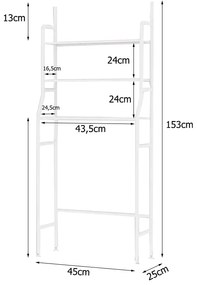 VERK GROUP Police / regál nad toaletu, do kúpeľne, biela, 153 x 45 x25 cm