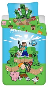 Zeleno-modré bavlnené detské obliečky na jednolôžko 140x200 cm Minecraft "Outdoor Mobs" – Jerry Fabrics