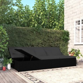 vidaXL Rozkladacie záhradné ležadlo s podložkami polyratanové čierne
