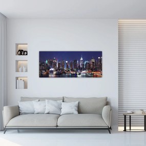 Obraz - Osvetlené New Yorské mrakodrapy (120x50 cm)