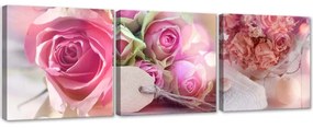 Obraz na plátně třídílný Růžové vintage růže - 120x40 cm