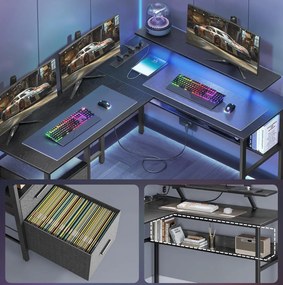 Rohový psací stůl se zásuvkami a LED Vasagle Bora černý