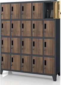 Šatňová skrinka s 20 priehradkami na nožičkách, antracitová/orechová, 1360x1720x450 mm: ROBERT Eco Design