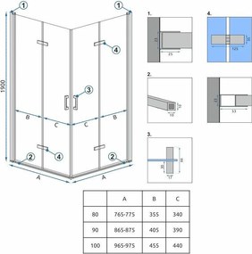 Obdĺžnikový sprchový kút REA MOLIER DOUBLE 80x90 cm, chróm/transparent - bez vaničky