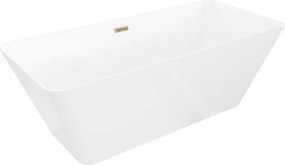 Mexen Velo Slim, voľne stojaca vaňa 170 × 75 cm, biela lesklá, zlatý lesklý prepad, 52811707500-50