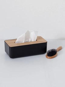 Box na vreckovky Natureo Black, 26x9x13 cm, čierna/s drevenými prvkami