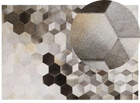 Kožený koberec 160 x 230 cm sivá/krémová biela SASON Beliani
