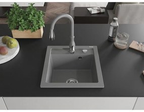 Mexen Vito, 1-komorový granitový drez 520x490x210 mm a drezová batéria Savita, šedá, 6503-71-672601-71