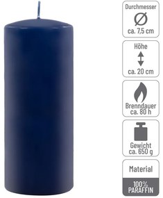 Sada stĺpových sviečok, 20 cm, Ø 7,5 cm, modrá, 4 ks