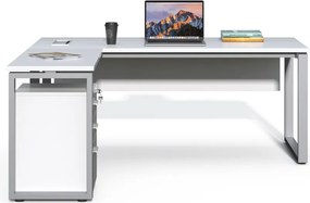 Rohový kancelársky stôl s kontajnerom Houseland Prime Home 01 180 cm biely