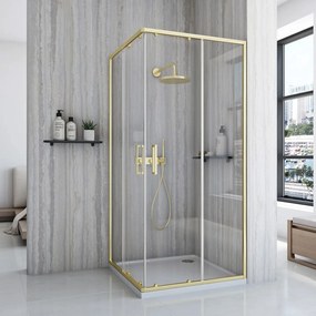 Rea City, sprchovací kút s posuvnými dverami 80(dvere) x 80(dvere) x 190 cm, zlatý matný profil + biela sprchová vanička Savoy, KPL-K6444