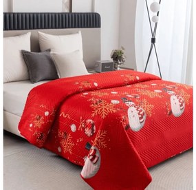 Prehoz na posteľ WHITE SNOWMAN, červený Rozmer: 220 x 240 cm