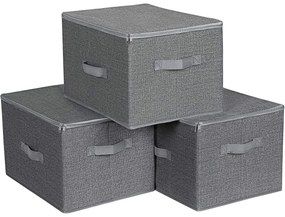 Skladacie úložné boxy s vekom a úchytkou, 3 ks, sivé