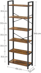 VASAGLE Regál 6 políc priemyselný 66 x 186 x 30 cm