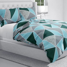 Biante Bavlnené posteľné obliečky Sandra SA-334 Modro-zelené trojuholníky Jednolôžko 140x200 a 70x90 cm
