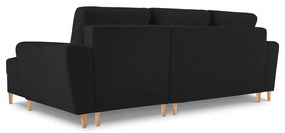 Čierna rozkladacia/s úložným priestorom rohová pohovka z textílie buklé (pravý roh/s leňoškou) Kyoto – Cosmopolitan Design