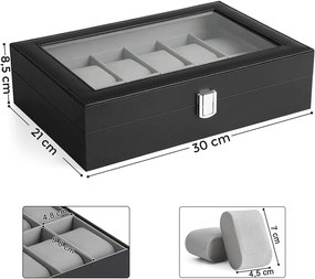Box na hodinky Watch, 30x8,5x21 cm, čierna/sivá
