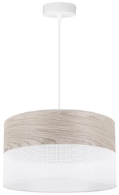 Závesné svietidlo Wood, 1x svetlobéžová dubová dýha/biele PVC tienidlo, (fi 35cm)