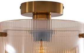Art Deco stropné svietidlo mosadz s jantárovým sklom - Laura
