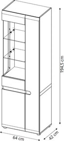 Vysoká vitrína Linate, biely lesk/dub, ľavá