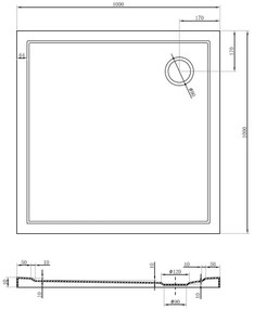 Mexen Flow, štvorcová sprchová vanička slim 100 x 100 cm, čierna matná, 46S701010