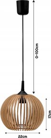 LED STROPNÁ ZÁVESNÁ LAMPA, DREVENÁ, 1xE27 + KLIP PRE JEDNODUCHÚ MONTÁŽ