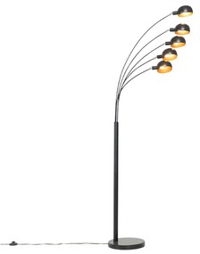 Dizajnová stojaca lampa čierna so zlatými 5 svetlami - Sixties Marmo