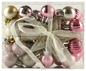 DECOLED Sada ozdôb, 29x 3cm guľa, 1x trblietavý hrot, ružová a strieborná