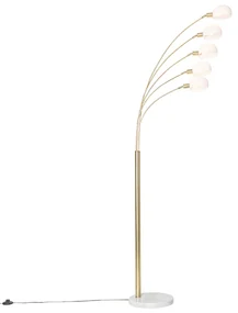 Dizajnová stojaca lampa mosadz s opálovým sklom 5-svetlo - Sixties Marmo
