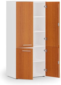 Kancelárska policová skriňa PRIMO WHITE, polené dvere, 800 x 500 x 1781 mm, biela/čerešňa