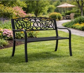 Lean Záhradná kovová lavička WELCOME – 127cm, čierna