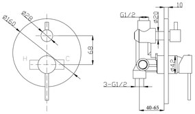 Sapho Sapho, PAX podomietková sprchová batéria, 2 výstupy, otočný prepínač, chróm, XA43