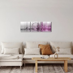 Obraz - Panoráma mesta, ružovo-šedé (s hodinami) (90x30 cm)