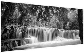 Obraz - Čiernobiely vodopád (120x50 cm)