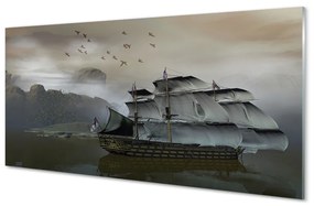 Obraz na skle morské loď hory 120x60 cm
