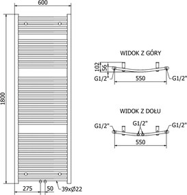 Mexen Ares, vykurovacie teleso 1800 x 600 mm, 958 W, čierna, W102-1800-600-00-70