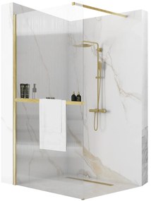 Rea Aero Intimo, sprchová zástena 90x195 cm + polica a držiak na uteráky EVO, 8mm drážkované sklo, zlatý matný profil, KPL-09139