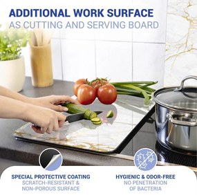 Sada 2 sklenených krytov na sporák v bielo-zlatej farbe Wenko Marble, 52 x 30 cm