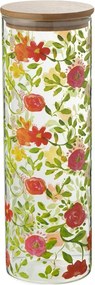 Sklenená dóza na potraviny s dreveným viečkom a kvetmi Floral glass - Ø10*30cm / 1900ml