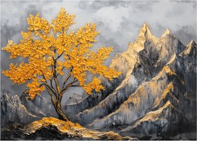 Sklenený obraz – Zlatý strom v horách (70x50 cm)