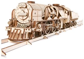 Ugears Ugears - 3D drevenené mechanické puzzle V-Express parná lokomotíva s tendrom DV0116
