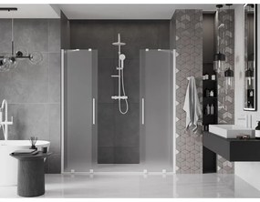 Mexen Velar Duo, posuvné sprchové dvere do otvoru 170 cm, 8mm sklo námraza, biela matná, 871-170-000-32-20
