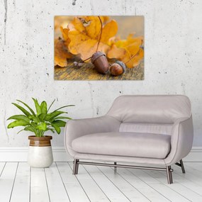 Sklenený obraz - Jesenné žalude (70x50 cm)