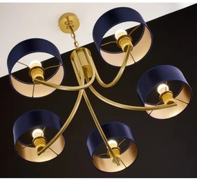 Jupiter 2094 - Závesný luster na reťazi ARTHUR 5xE27/15W/230V modrá/zlatá