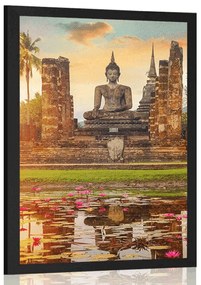 Plagát socha Budhu v parku Sukhothai - 30x45 black