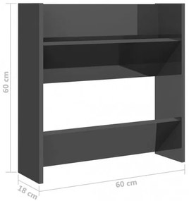 vidaXL Nástenné skrinky na topánky 4 ks lesklé sivé 60x18x60 cm drevotrieska-