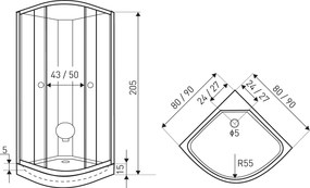 Novoterm Sprchový box štvrťkruhový NV-Evora 80 W, 80x80 biely