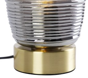 Art deco stolná lampa mosadz s dymovým sklom - Michi