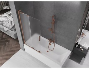 Mexen Velar L, 2-krídlová posuvná vaňová zástena 90 x 150 cm, 8mm sklo námraza, medená matná, 896-090-003-31-65